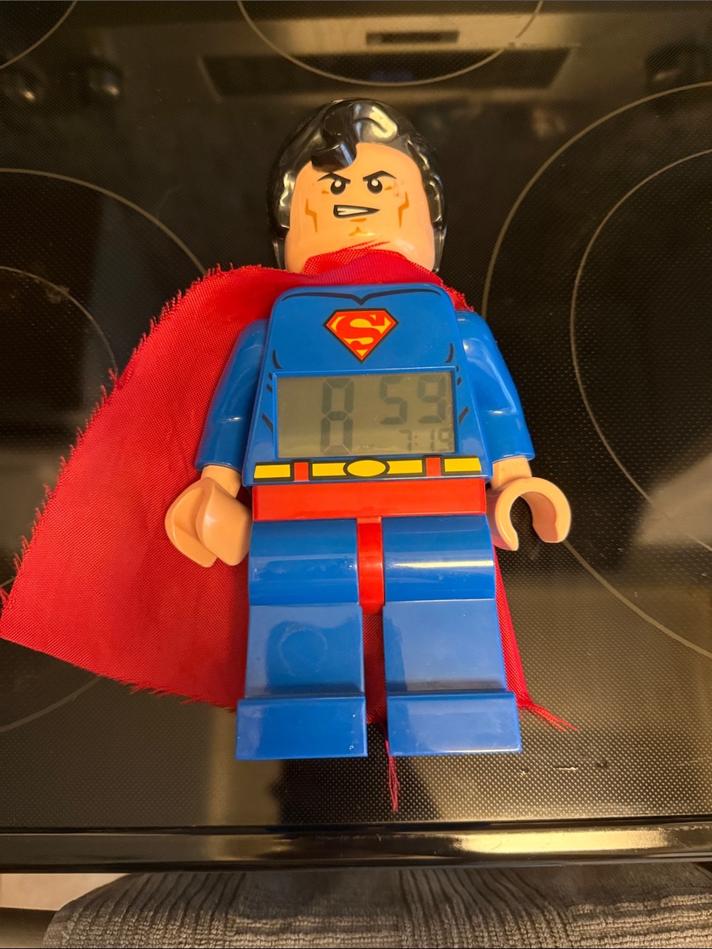Lego Blue Superman Minifigure Alarm Clock with Red Cape